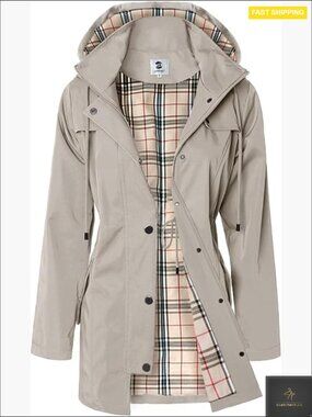 Long Hooded Rain Jacket Waterproof Outdoor Windbreaker with Pockets